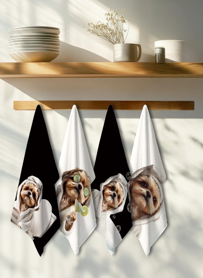 INDAJEDN Funny Shih Tzu Bathroom Hand Towels, Dog Bathroom Decor, Shih Tzu Gifts for Women, Cute Bathrobe Dog Decorative Hand Towels for Bath Room Washroom Spa, 16x24 Inch Set of 4 - Image 4